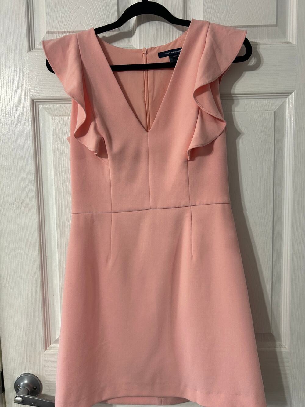 French Connection Dusty Pink V-Neck Ruffle Sleeve Mini Dress